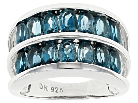 Pre-Owned Blue Topaz Rhodium Over Sterling Silver Band Ring 3.00ctw
