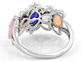 Pre-Owned Blue Lab Created Opal Rhodium Over Sterling Silver Ring