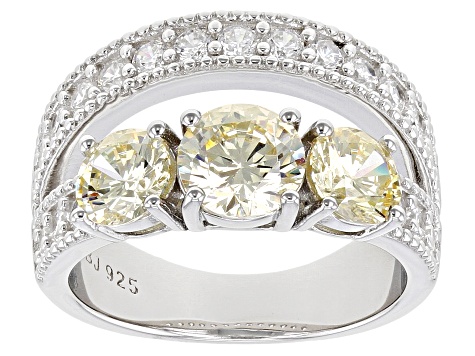 Pre-Owned Yellow And White Cubic Zirconia Rhodium Over Sterling Silver Ring. 4.33ctw