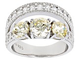Pre-Owned Yellow And White Cubic Zirconia Rhodium Over Sterling Silver Ring. 4.33ctw