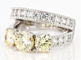 Pre-Owned Yellow And White Cubic Zirconia Rhodium Over Sterling Silver Ring. 4.33ctw