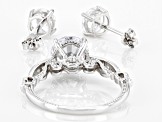 Pre-Owned Cubic Zirconia Rhodium Over Sterling Silver Ring With Earring Set