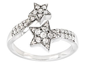 Pre-Owned White Diamond Rhodium Over Sterling Silver Star Bypass Ring 0.50ctw