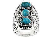 Pre-Owned Blue Turquoise Rhodium Over Sterling Silver 3-Stone Ring