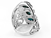 Pre-Owned Blue Turquoise Rhodium Over Sterling Silver 3-Stone Ring