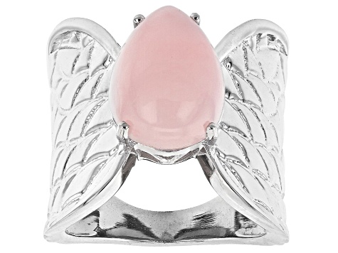 Pre-Owned Pink Opal Rhodium Over Sterling Silver Angel Wings Ring