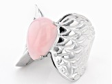 Pre-Owned Pink Opal Rhodium Over Sterling Silver Angel Wings Ring