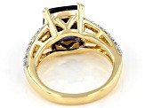 Pre-Owned Blue And White Cubic Zirconia 18K Yellow Gold Over Sterling Silver Ring 3.91ctw