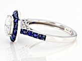 Pre-Owned Moissanite And Blue Sapphire 14k White Gold Ring 1.20ctw DEW.