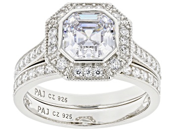 Picture of Pre-Owned White Cubic Zirconia Platinum Over Sterling Silver Ring With Band 4.17ctw