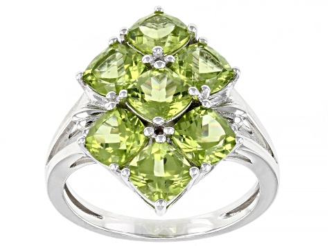 Pre-Owned Green Peridot Rhodium Over Sterling Silver Ring 3.93ctw