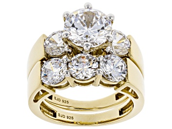 Picture of Pre-Owned White Cubic Zirconia 18K Yellow Gold Over Sterling Silver Ring With Band 7.50ctw