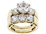 Pre-Owned White Cubic Zirconia 18K Yellow Gold Over Sterling Silver Ring With Band 7.50ctw