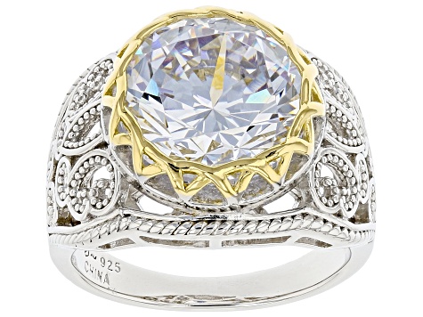 Pre-Owned White Cubic Zirconia Rhodium And 14K Yellow Gold Over Sterling Silver Ring 10.32ctw
