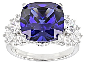 Pre-Owned Blue and White Cubic Zirconia Rhodium Over Silver Ring 13.36ctw