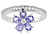 Pre-Owned Blue Tanzanite Rhodium Over Silver Charm Ring 0.94ctw