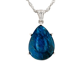 Pre-Owned Blue Apatite Rhodium Over Sterling Silver Solitare Pendant with Chain