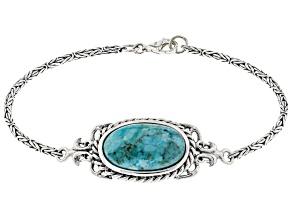 Pre-Owned Mens Blue Turquoise Rhodium Over Silver Bracelet
