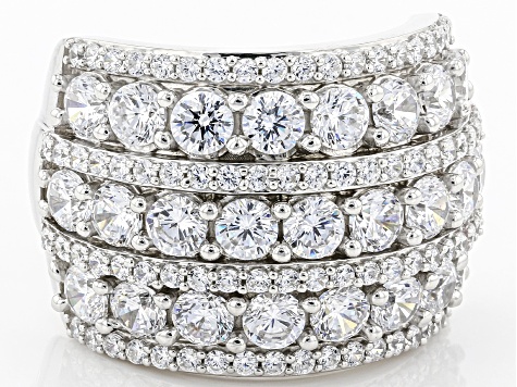 Pre-Owned White Cubic Zirconia Rhodium Over Sterling Silver Ring 7.60ctw
