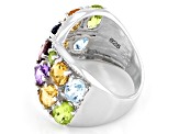 Pre-Owned Oval And Round Multi Color Multi Gemstone Rhodium Over Sterling Silver Ring 4.99ctw