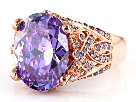 Pre-Owned Purple Cubic Zirconia 18k Rose Gold Over Silver Ring 16.70ctw