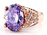 Pre-Owned Purple Cubic Zirconia 18k Rose Gold Over Silver Ring 16.70ctw