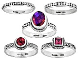 Pre-Owned Red Volcanic Quartz Triplet & Topaz Silver Ring Set 2.36ctw