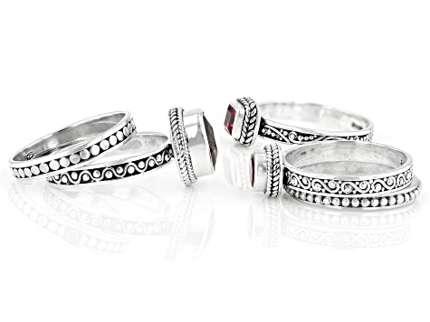 Pre-Owned Red Volcanic Quartz Triplet & Topaz Silver Ring Set 2.36ctw