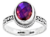 Pre-Owned Red Volcanic Quartz Triplet & Topaz Silver Ring Set 2.36ctw