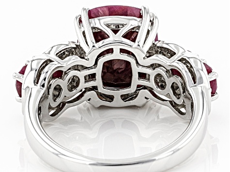 Pre-Owned Red Ruby Rhodium Over Sterling Silver Ring 6.73ctw