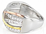 Pre-Owned White Cubic Zirconia Rhodium And 14K Yellow And Rose Gold Over Sterling Silver Ring 1.04ct