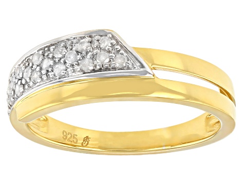 Pre-Owned White Diamond 14k Yellow Gold Over Sterling Silver Bypass Ring 0.10ctw