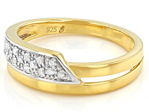 Pre-Owned White Diamond 14k Yellow Gold Over Sterling Silver Bypass Ring 0.10ctw