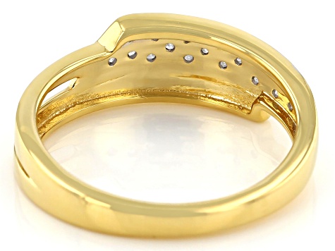 Pre-Owned White Diamond 14k Yellow Gold Over Sterling Silver Bypass Ring 0.10ctw