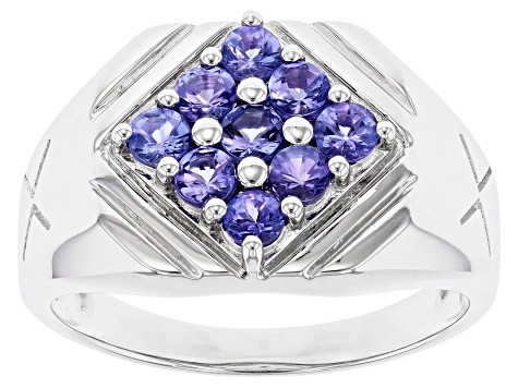 Pre-Owned Blue Tanzanite Rhodium Over 10k White Gold Men's Ring 0.79ctw