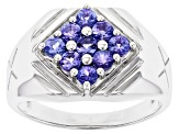 Pre-Owned Blue Tanzanite Rhodium Over 10k White Gold Men's Ring 0.79ctw