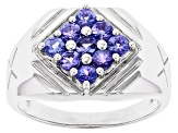 Pre-Owned Blue Tanzanite Rhodium Over 10k White Gold Men's Ring 0.79ctw