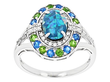 Picture of Pre-Owned Multi Color Opal Triplet Rhodium Over Sterling Silver Ring 9x6mm