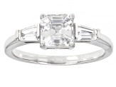 Pre-Owned White Zircon Rhodium Over Sterling Silver 3-Stone Ring. 1.60ctw