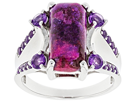 Pre-Owned Purple Turquoise Rhodium Over Silver Ring 0.61ctw