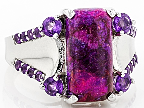 Pre-Owned Purple Turquoise Rhodium Over Silver Ring 0.61ctw