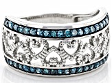 Pre-Owned Blue Diamond Rhodium Over Sterling Silver Heart Ring 0.40ctw