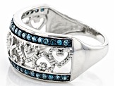 Pre-Owned Blue Diamond Rhodium Over Sterling Silver Heart Ring 0.40ctw
