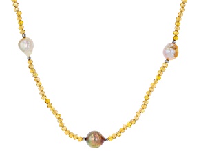Pre-Owned Genusis™ Cultured Freshwater Pearl & Champagne Crystal Rhodium Over Silver 32 Inch Necklac