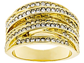 Pre-Owned White Crystal Gold Tone Multi-Row Crossover Ring