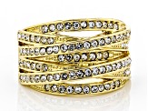 Pre-Owned White Crystal Gold Tone Multi-Row Crossover Ring