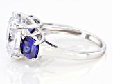 Pre-Owned Blue And White Cubic Zirconia Rhodium Over Sterling Silver Ring 15.52ctw