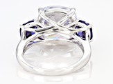 Pre-Owned Blue And White Cubic Zirconia Rhodium Over Sterling Silver Ring 15.52ctw