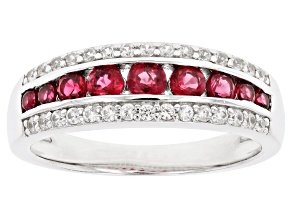 Pre-Owned Red Spinel & White Zircon Rhodium over Silver Ring 0.83ctw