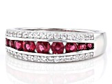 Pre-Owned Red Spinel & White Zircon Rhodium over Silver Ring 0.83ctw